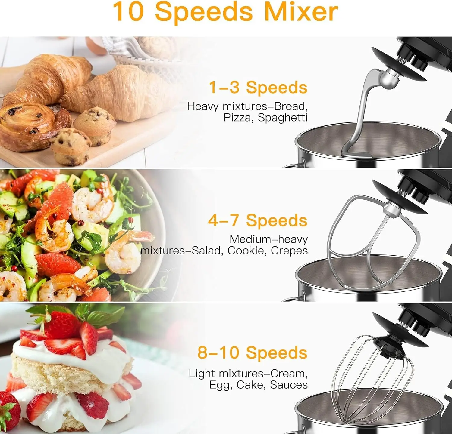 Stand Dough Mixer, 7.5QT Kitchen Electric Food Mixer 10-Speed Tilt-Head Dough Kitchen Stand Mixer for Baking&Cake, For Beginners