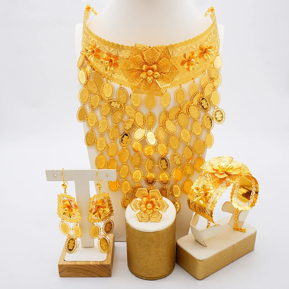 مجموعة مجوهرات فاخرة طويلة وواسعة الجسم، مجموعة قل...