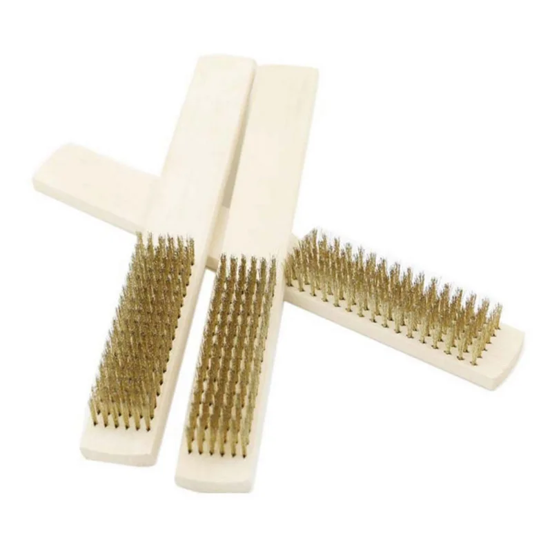 1pcs Wood Handle Brass Wire Copper Brush for Industrial Devices Surface/Inner Polishing Grinding Cleaning 6x16 Row Brushes 4