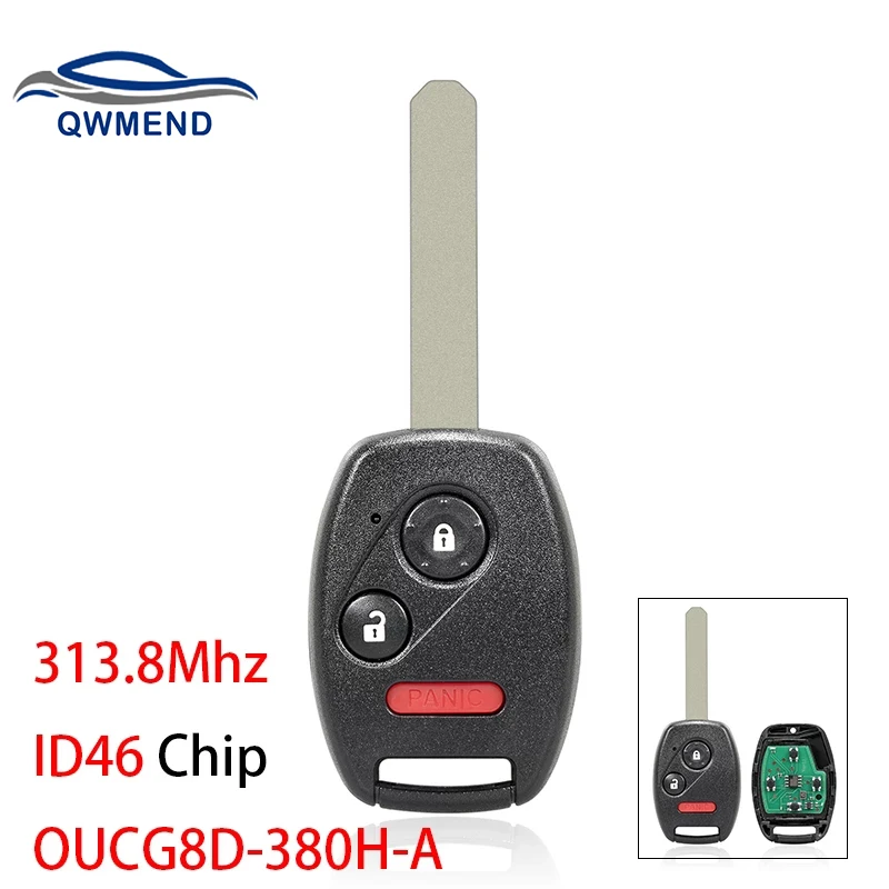 

QWMEND OUCG8D-380H-A 3 2+1Buttons Smart Remote Car Key For Honda Accord Fit Civic Odyssey 2003-2007 313.8Mhz ID46 Chip
