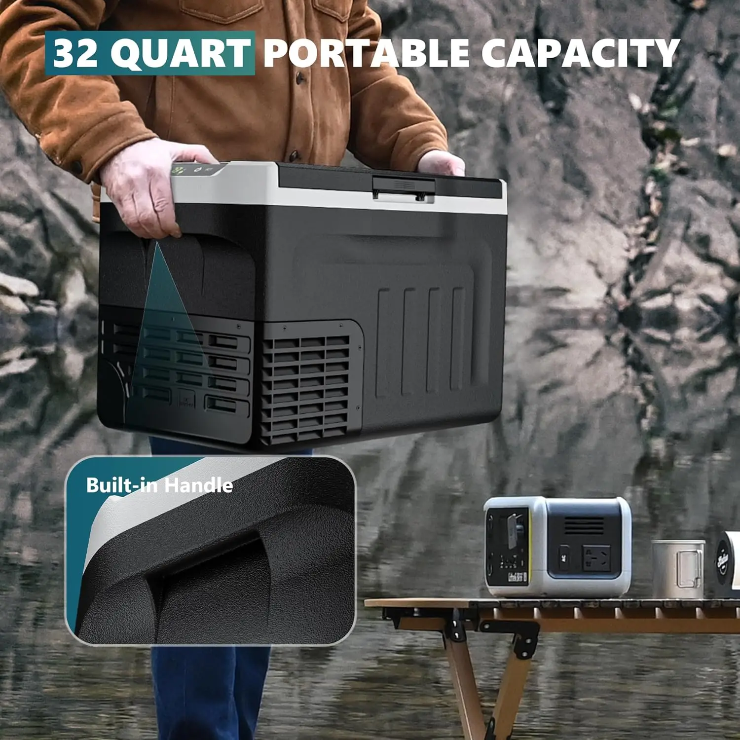 12 Volt Refrigerator, 32QT(30L) 12V Cooler, Compressor Electric Cooler -4℉~68℉, 12V Fridge 12/24V DC 110-240V AC 4