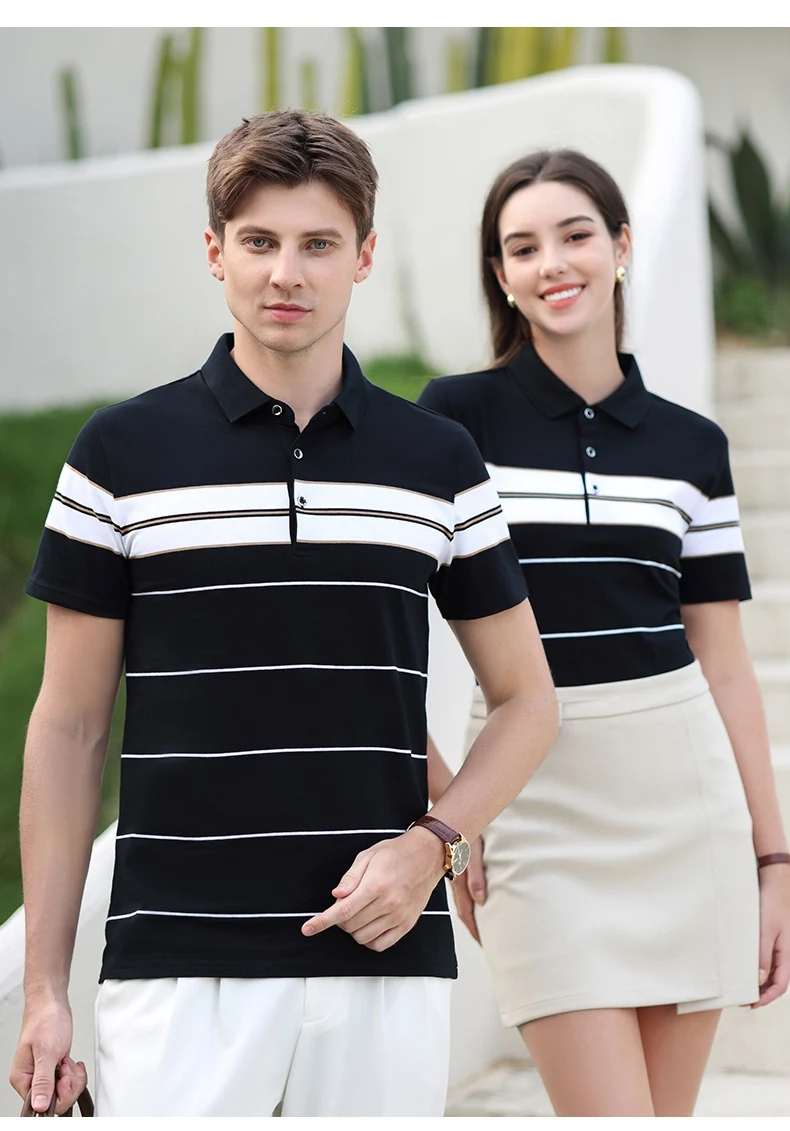 Summer men's polo shirt pure cotton short sleeved T-shirt thin striped business casual breathable wrinkle resistant top 26 S3f11e3588e9a4f029e131d1a86b4f6416