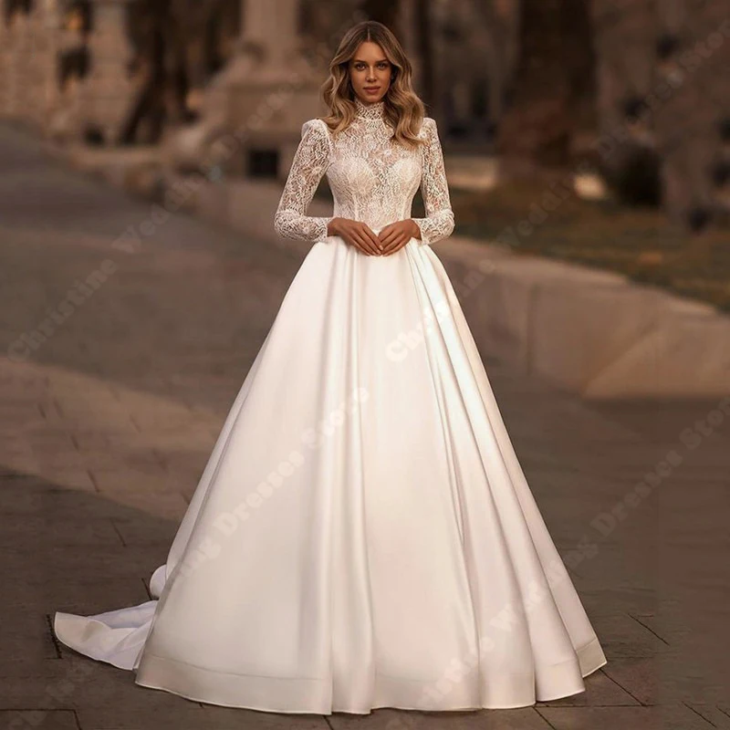 Formal Wedding Dresses Glitter Tulle Full Sleeves Princess Gowns Palace Evening Bridal Vestidos De Noivas Customized