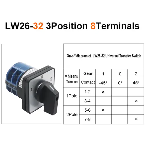 OMCH 1PCS Silver Contact LW26-20/32/63 Universal Switch 3 Position 1-0-2 1/2/3/4 Poles 440V 4/8/12/16Terminals Rotary Cam Switch - Image 10