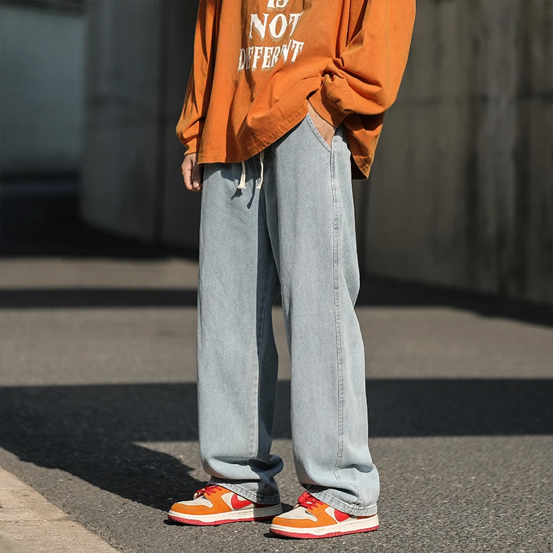 Oversized 5XL Men\'s Wide-leg Jeans Spring New Black Gray Fashion Baggy Streetwear Pants Casual Simple Straight Denim Trousers