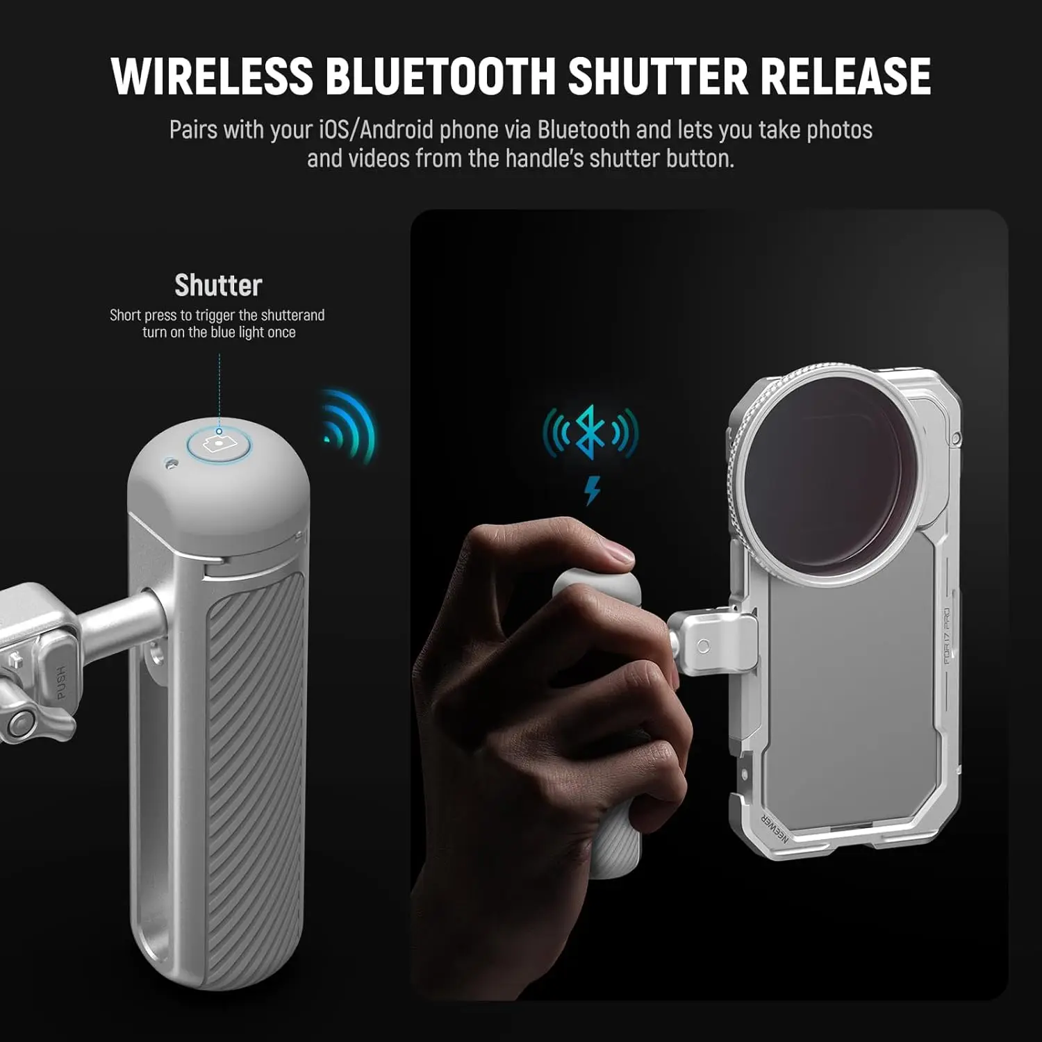 Quick Release Side Handle with Detachable Bluetooth Shutter, 360° Rotation For i