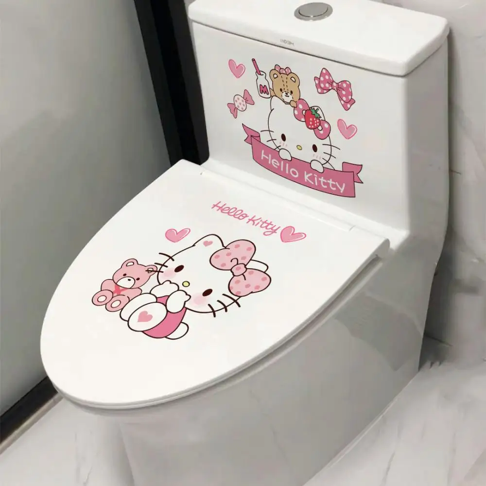 

Hello Kitty Sanrio Cartoon Toilet Sticker Funny Toilet Lid Decal Waterproof Self Adhesive Toilet Toilet Decoration Wall Decal