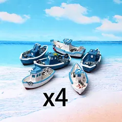 Nautical Mini Resin Boat Figurines for Micro Landscape and Dollhouse Decor (24pcs 1314)