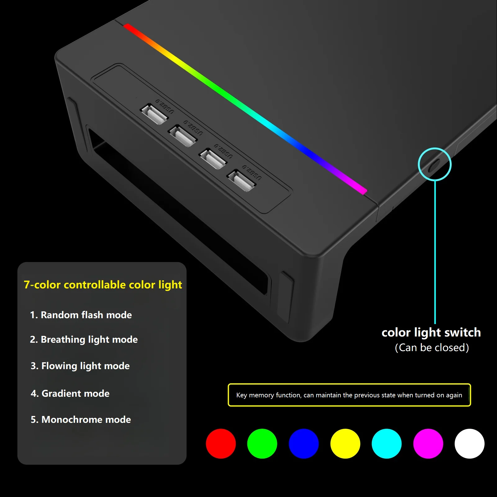 모니터 스탠드 데스크 모니터 스탠드 라이저(RGB USB 2.0 허브 포함) 가볍고 견고한 ABS 소재 모니터 데스크 선반
