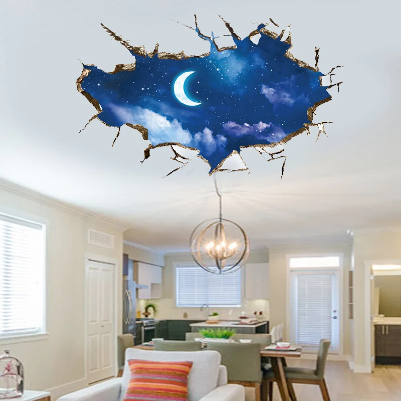 Space 3D three-dimensional wall pasted living room ceiling wall bedroom Creative room decoration painting background 3d stickers 3d wall stickers