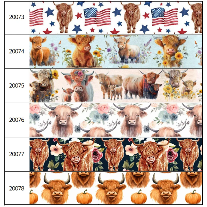 DHK Highland Cows Printed Grosgrain Ribbon Accessories Material Headwear Decoration DIY Sewing Craft 50yards S2279