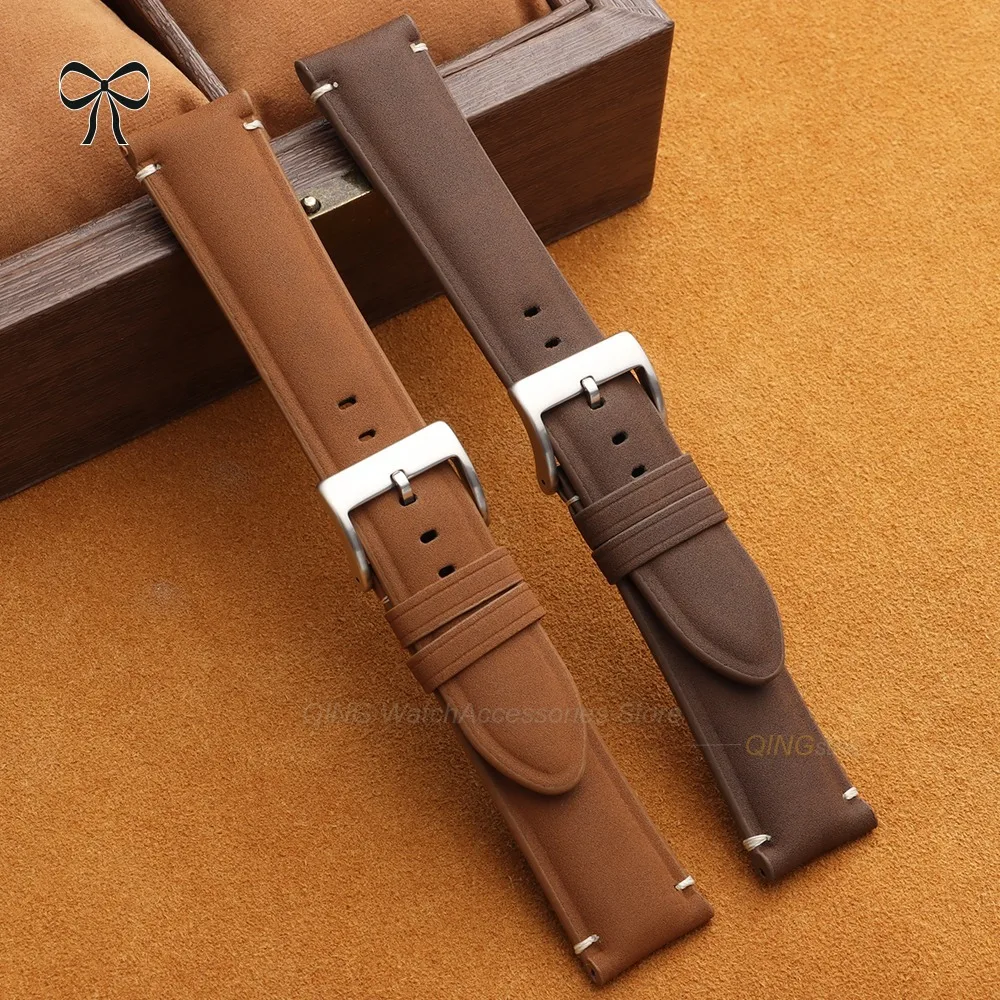 Vintage Brown Leather Watch Strap, Matte Finish, 20mm or 22mm - Unisex Cowhide Universal Bracelet