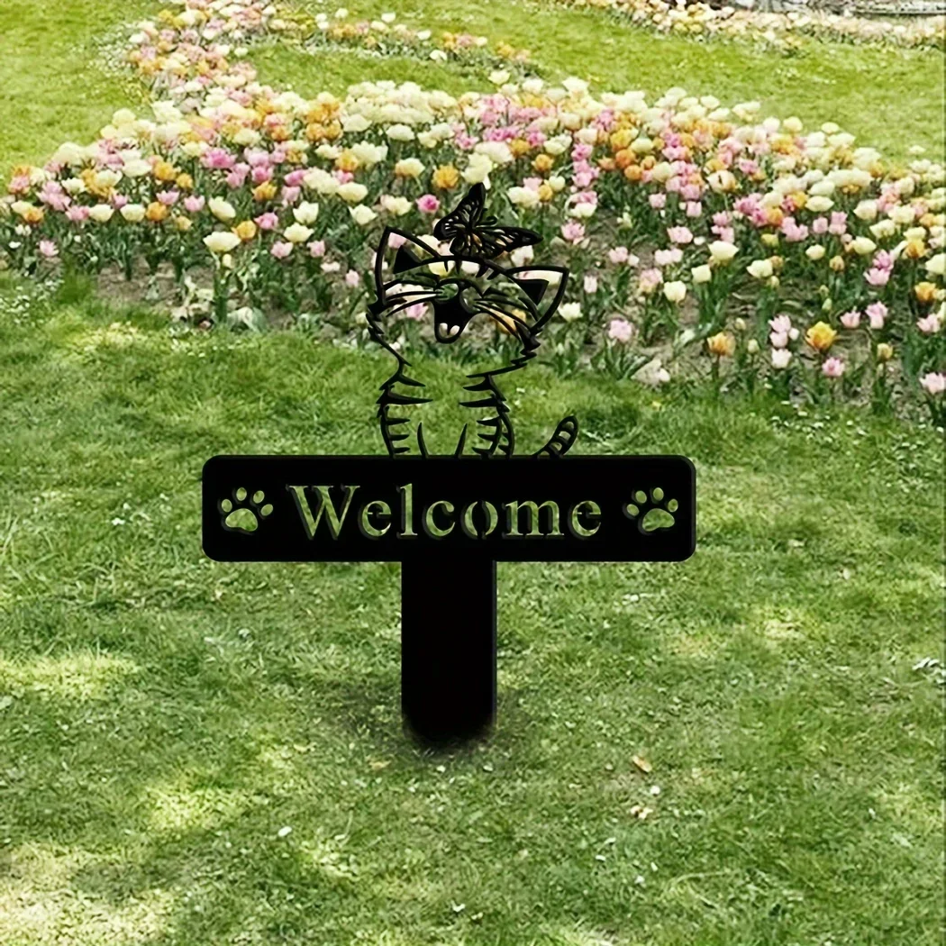 Description Picture 3 of itemCat Garden Stake, Metal Cat With Butterfly Memorial Stake Cat Name Yard Stake,Metal Sign Christmas Yard Stake,Cat Garden Sign