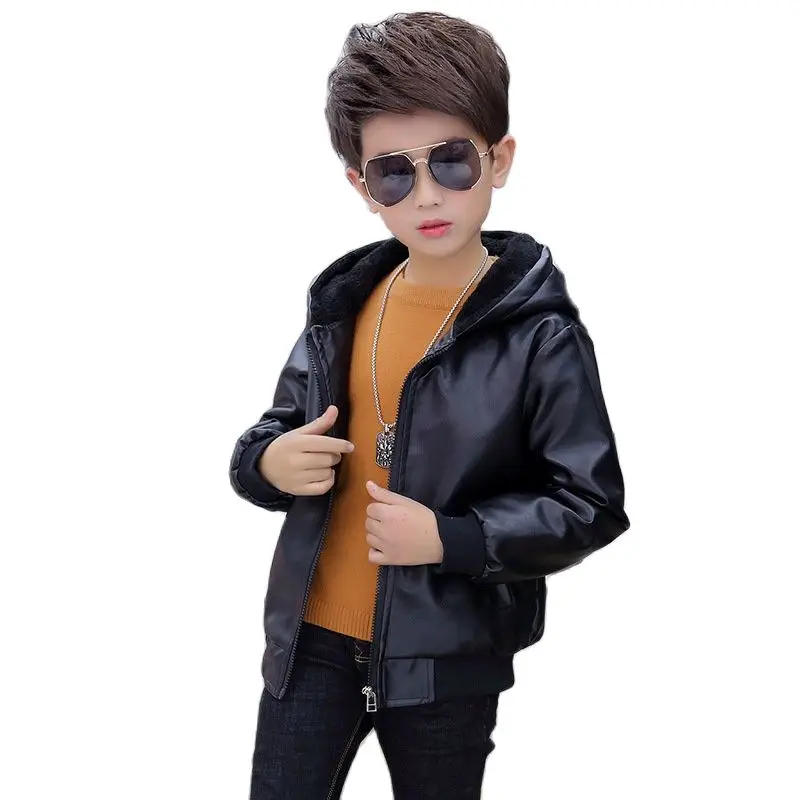 Kids jackets Children Jackets Boy Plush Thick Coat winter casual overcoat kids for boys teenagers outerwear leather coat clothes