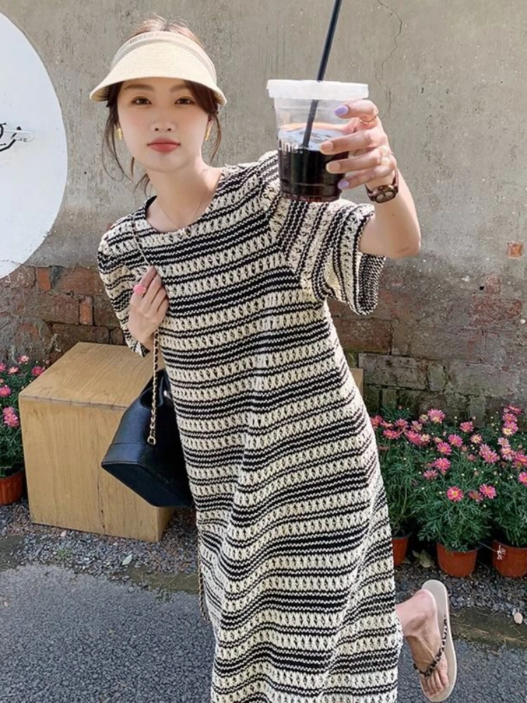 Striped Dresses Women Lazy Style Casual Harajuku Summer Loose