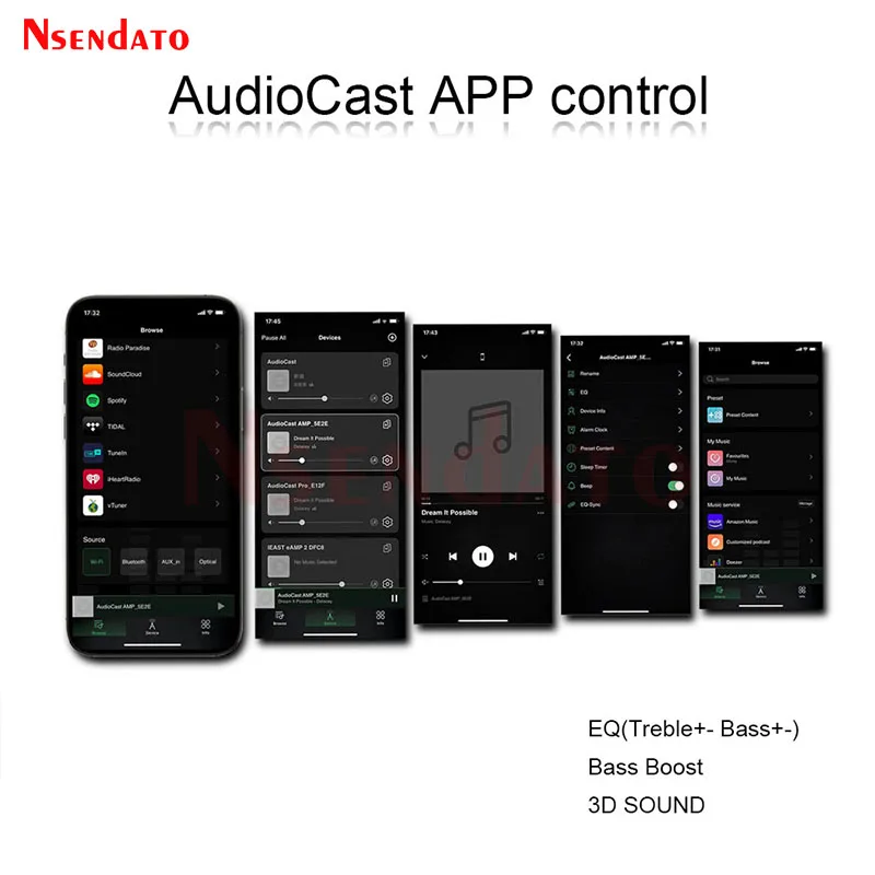 IEAST Audiocast AMP50 Wireless WiFi & BT V5.0 Amplifier Multi room Audio Music Receiver Adapter For Airplay DLNA Speakers Mic TV