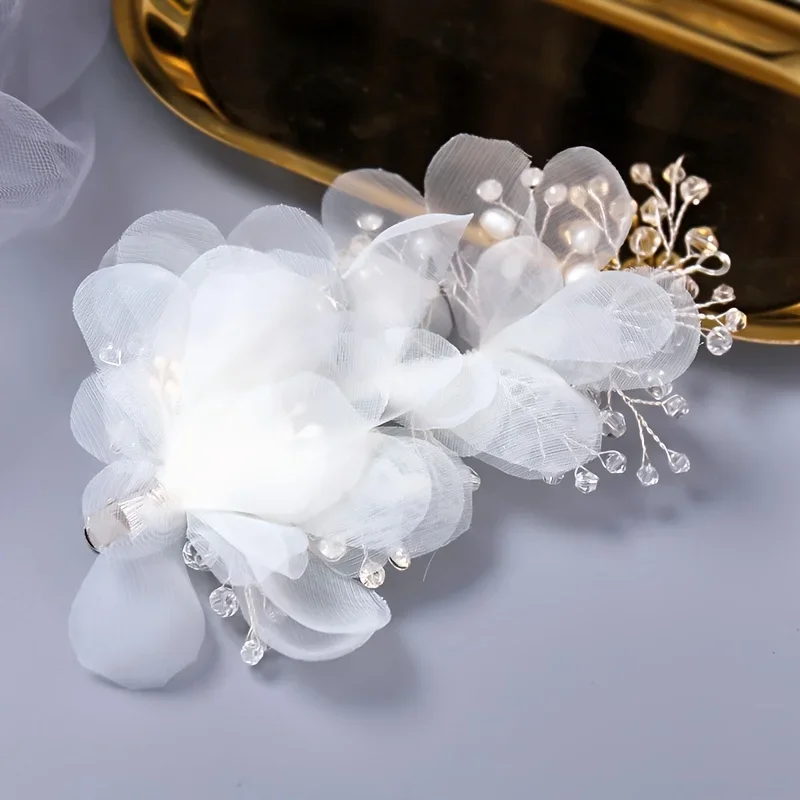 Hair Accessories Silver Crystal Flower Hair Clips For Women Bride