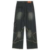 Vintage Baggy Jeans Star Patchwork Loose Straight Denim Pants 2023 New Men Hip Hop Streetwear Jeans 2
