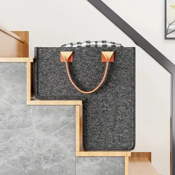 L-Shape Stair Basket Durable Felt Storage Basket with PU Handles Home Office Stair Decor for Clothes Toys Sundry Organizer