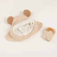 Bear Baby Winter Hat Gloves Set Pompom Infant Bonnet Knitted Kids Beanie with Earflaps Toddler Cap Baby Accessories 1-3Y 5