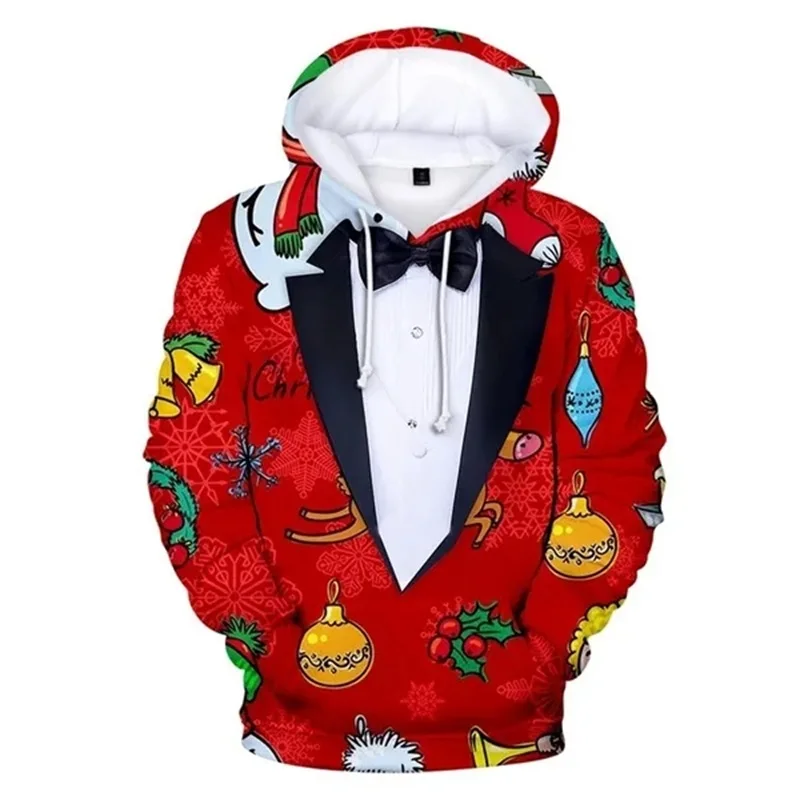 thumbnail image 1 of Sudadera con capucha de Papá Noel para hombre, divertida, con estampado 3D, fea, navideña, de manga larga, informal, para vacaciones, 1 of 5