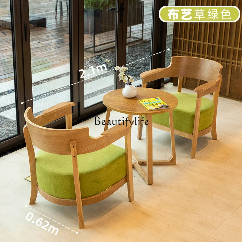 

Modern Solid Wood Sofa Rest Area Beauty Salon Shop Reception Room Negotiation Small Tables and Chairs