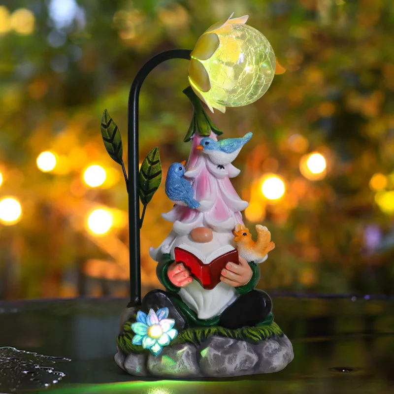 

Cartoon Resin Solar Energy Dwarf Sculpture Ornaments Villa Micro Landscape Decor Elves Outdoor Backyard Miniature Garden Crafts