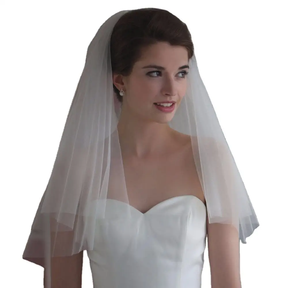 Lady Ivory Bride Hen\'s Night Prop Wedding Hair Head Comb Simple Plain Yarn 2 Layers Bridal Veil