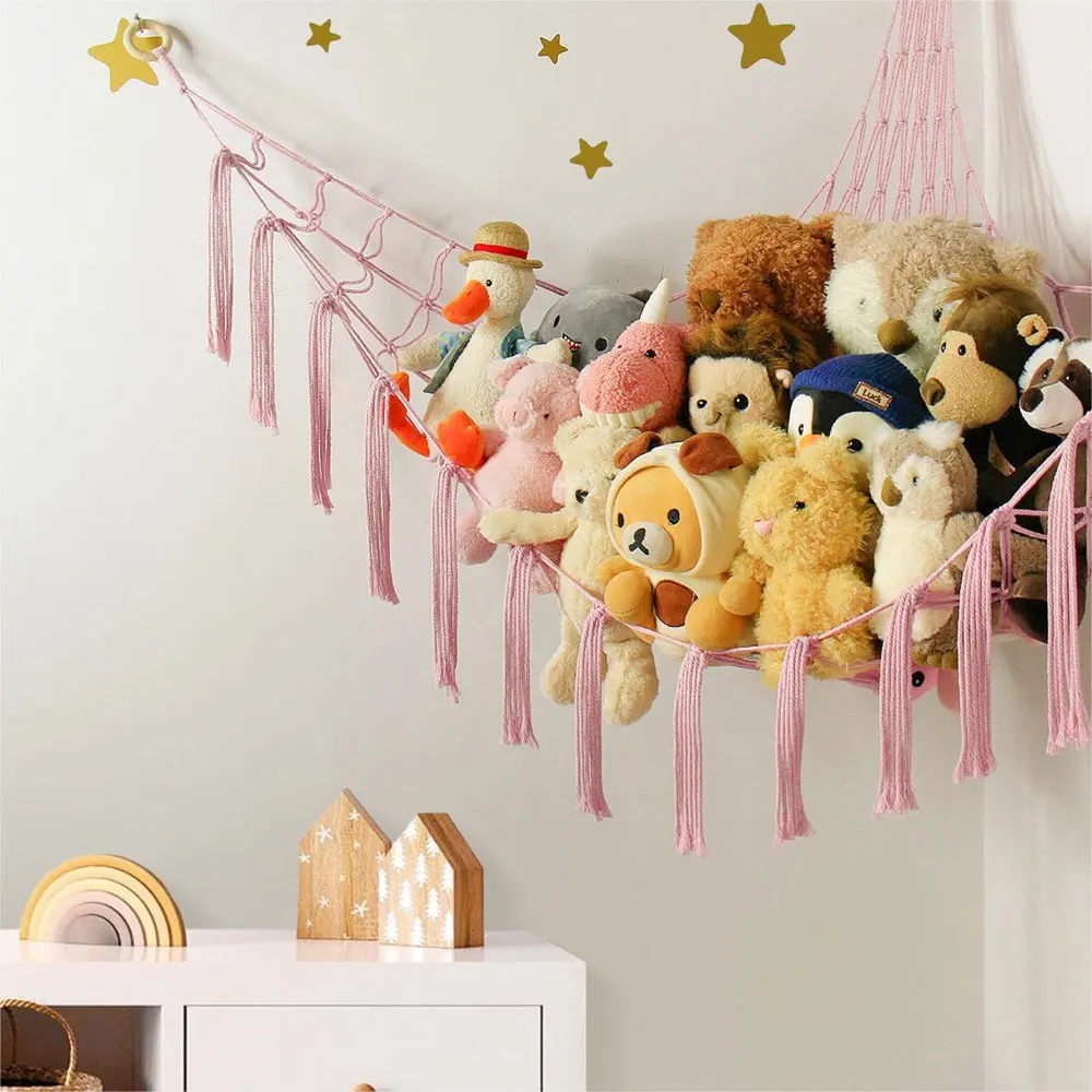 Stuffed Animals Storage Hammock Large Capacity Net Macrame Boho Home Kids Bedroom Decoration Corner Hanging Toy Organizer Nets - 5