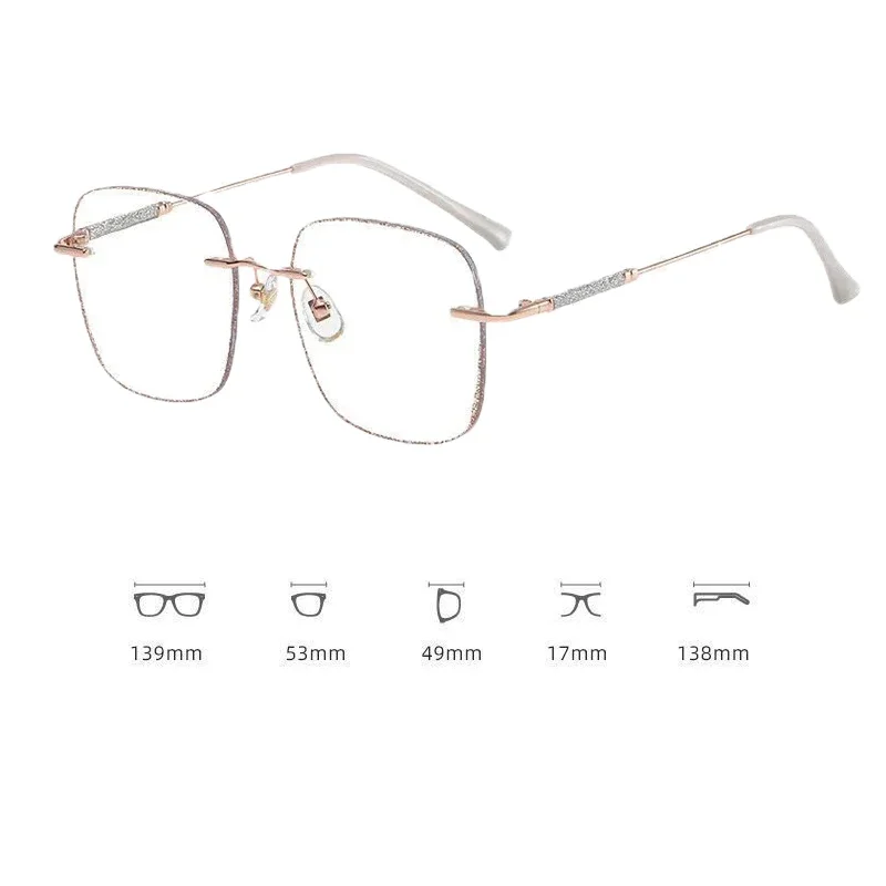 Rimless Women's Myopia Glasses Square Diamond Cut Prescription Eyeglasses Blue Light Blocking Eyewear Minus Diopter Glasses images - 6