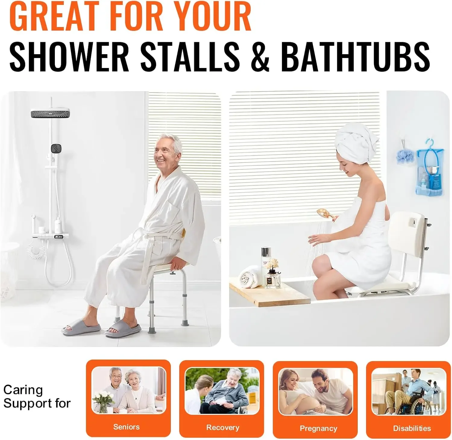 Shower Chair, Shower Seat with Back, Adjustable Height Stool, Chair for Inside Bathtub, Non-Slip Bathroom 5