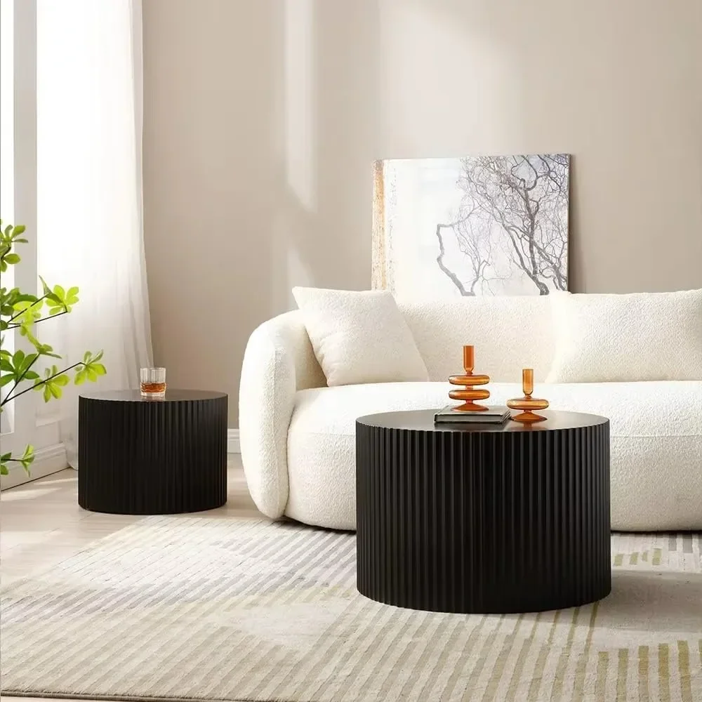 Round Coffee Table Sets, Nesting Coffee Tables for Living Room, Modern Wooden Side Tables Accent End Table for Home, Café Tables 4