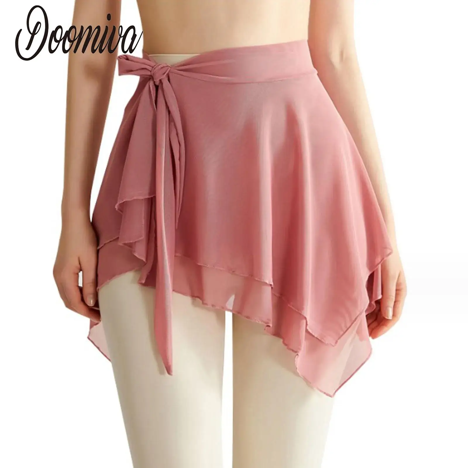 

Women Basic Chiffon Ballet Dance Wrap Around Skirts Gymnastics Skate Leotards Tutu Skirt Warm-up with Adjustable Waist Tie Dress