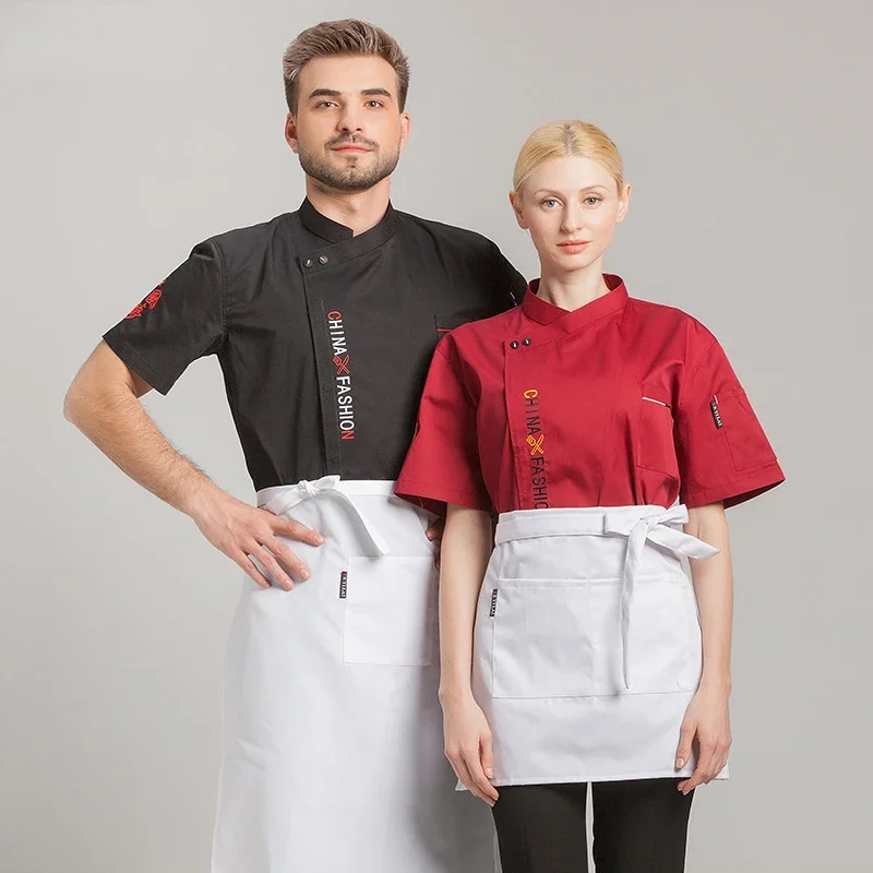 

Chef Jacket Men Women Cook Coat Restaurant Hotel Kitchen Wear Waiter Uniform Short Sleeve Catering Kitchen Clothing Sushi Tops