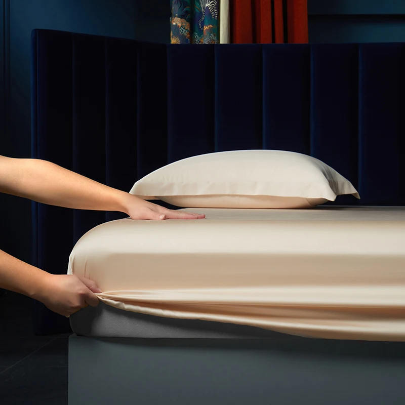 Natural Lyocell Fabric Fitted Sheet Mattress Protector Cover Luxury Soft Silky Elastic Band Bed Sheet 160x200 180X200 Fit Sheet 3
