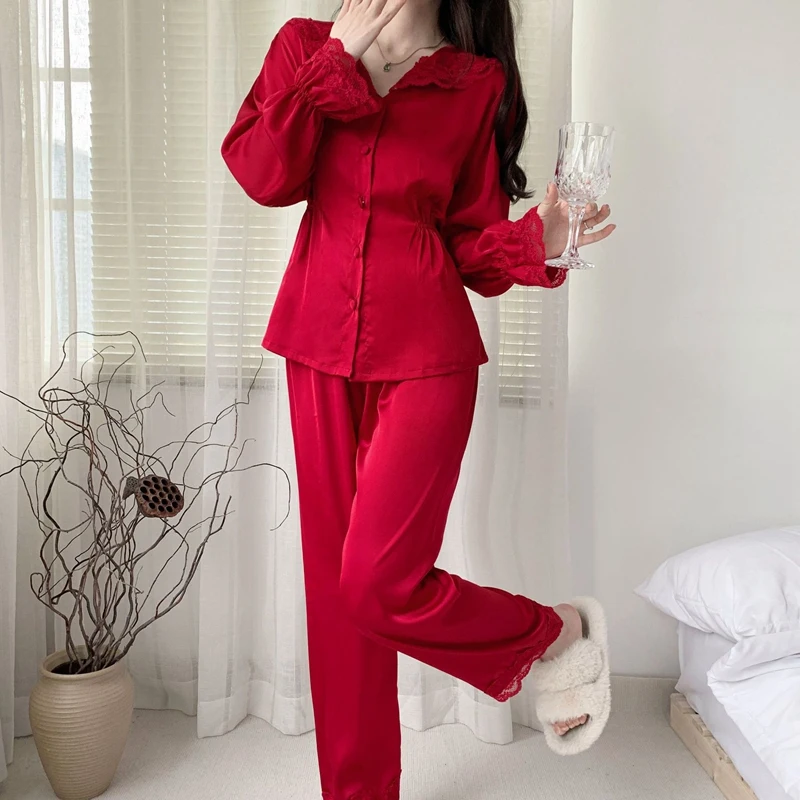 Conjunto de pijama de cintura alta para mujer, ropa de dormir elástica,  pantalones largos a cuadros rojos y negros, traje Sexy para el hogar, 2  piezas - AliExpress