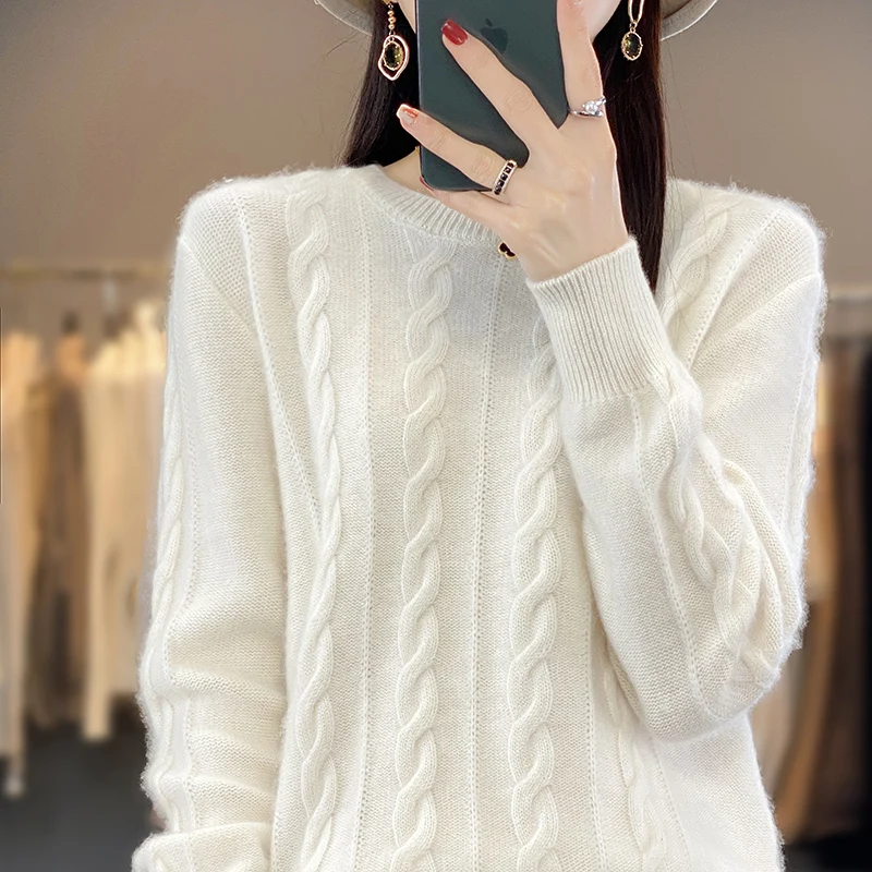 

Cashmere Sweater Women Knitted Sweater 100% Merino Wool Round Neck Long Sleeve Pullover Autumn Winter Clothing Jumper Top Female
