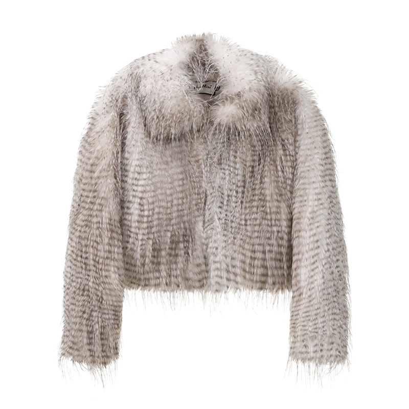 Exclusive Designer Winter Gradient Faux Peacock Fur Coat Women Furry Tassels Fur Jackets Chic Y3k Girls Outerwears