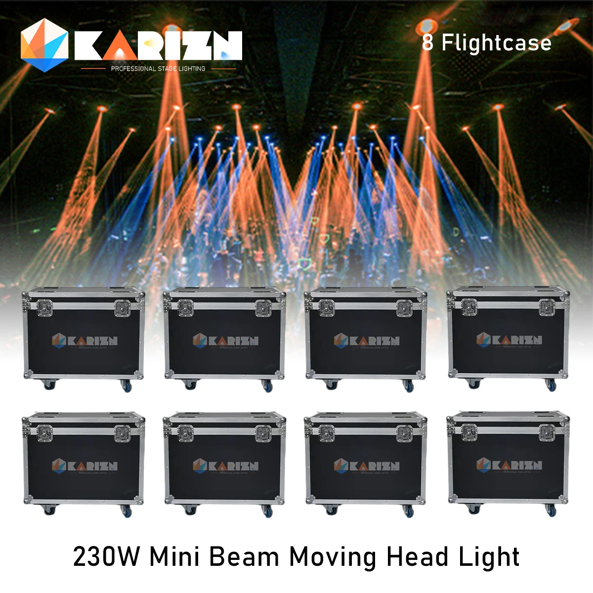 0 Tax 8Pcs Fly Case Mini Beam 230W 7R Moving Head Light Beam 7R Lyre Sharpy Beam 230 Per Party Disco Dj Stage Light