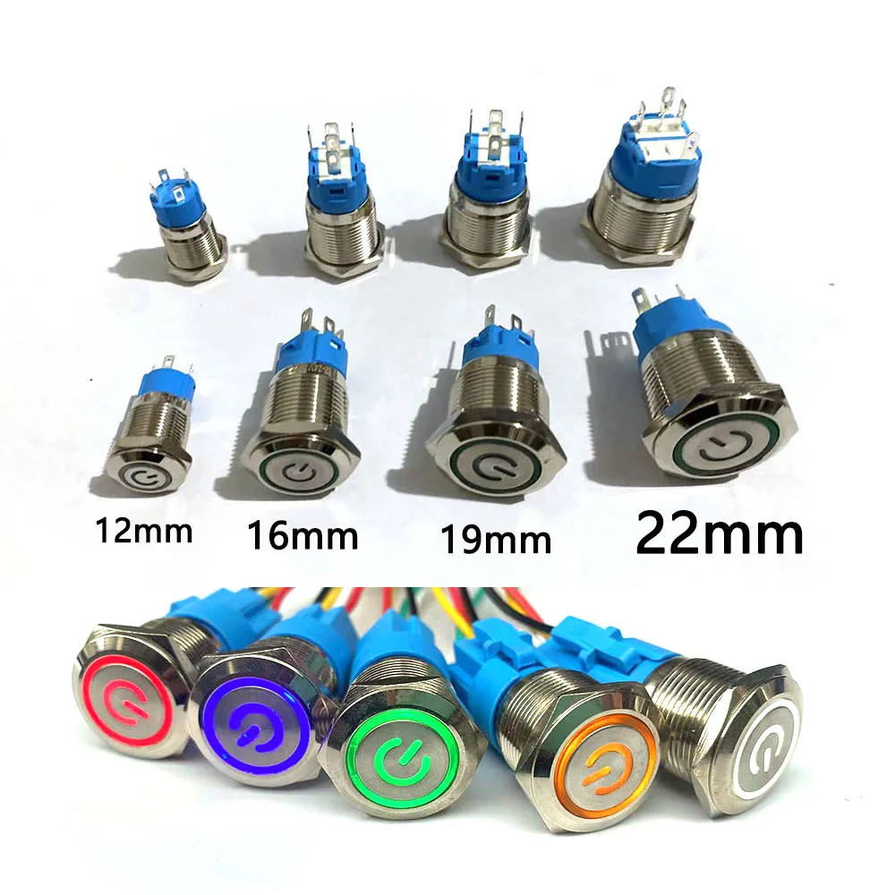 12/16/19/22mm Waterproof Metal Push Button Switch LED Light Momentary  Latching Car Engine Power Switch 5V 12V 24V 220V Red Blue) (Color : Blue  Ring