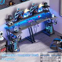 39 Inch Gaming Desk with LED Lights & Power Outlet, Small Gaming Computer Desk with Storage Shelves, L Shaped Gamer, Customized 3