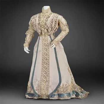 1889s Victorian Lady Walking Afternoon Bustle Duchess Dress Historical Renaissance Royal Court Ball Gown