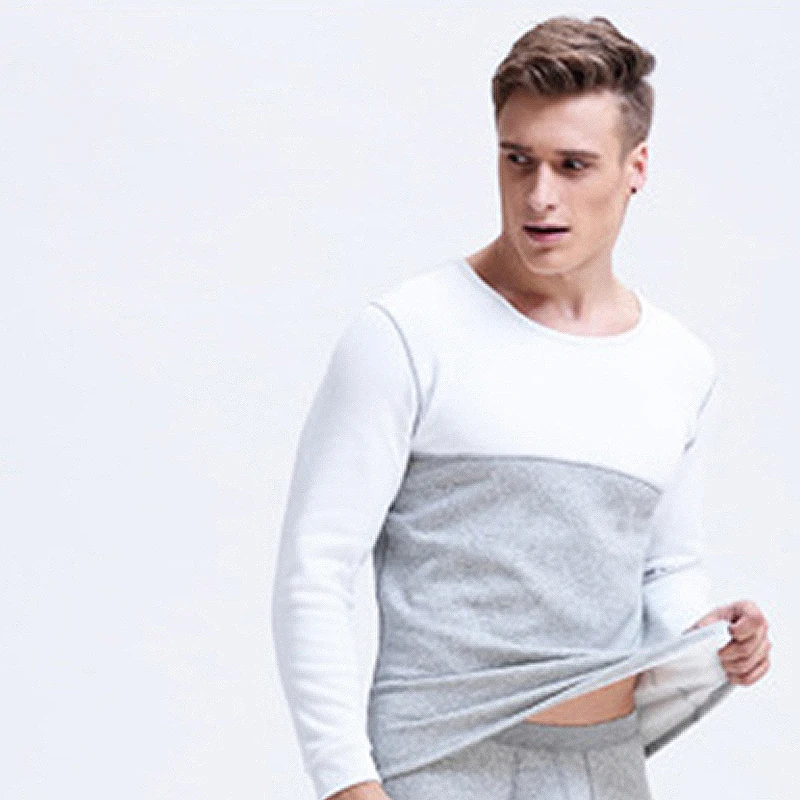 Winter Thermal Underwear Men Long John Shirts Solid Color Warm Thick Plus Velvet Man Tops Lingerie Singlet Tights Male Sleepwear