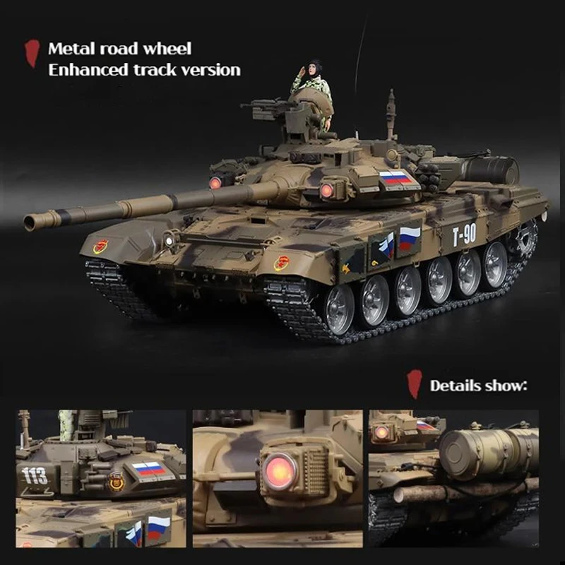 1:16 Henglong 3938 Russian T-90 Remote Control Tank 7.0 Version Simulated Smoke Metal Rocker Arm Toy Car 3