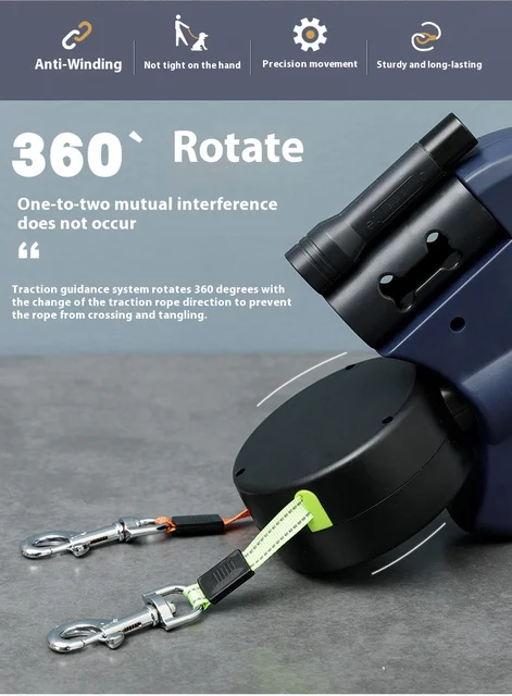 One to Two Dog Traction Rope Anti entanglement360 °Rotating Explosion proof Punch Suitable for Small and Medium sized Large Dogs 3