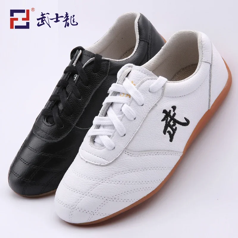 Tai Chi  Shoes Sole Soft Leather Ox Tendon Bottom Practice Kung Fu Shoes Martial Art  Shoes Black White