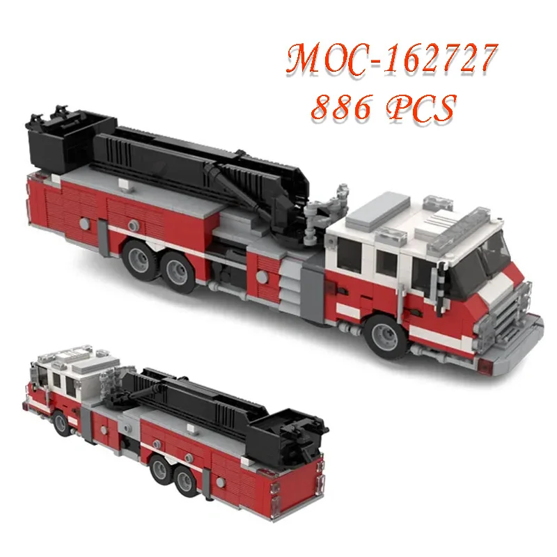 MOC-162727 도시 소방차 자동 잠금 빌딩 블록 모델 빌딩 퍼즐, 생일 크리스마스 장난감 선물 장식품, 886 개