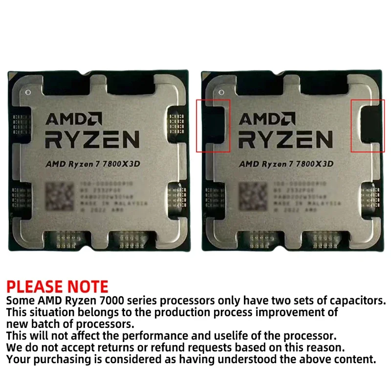 새로운 R7 7800X3D AMD AM5 트레이 CPU 8코어 16스레드 5.0GHz 96MB 캐시 5nm 게이밍 데스크탑 프로세서 (쿨러 미포함)