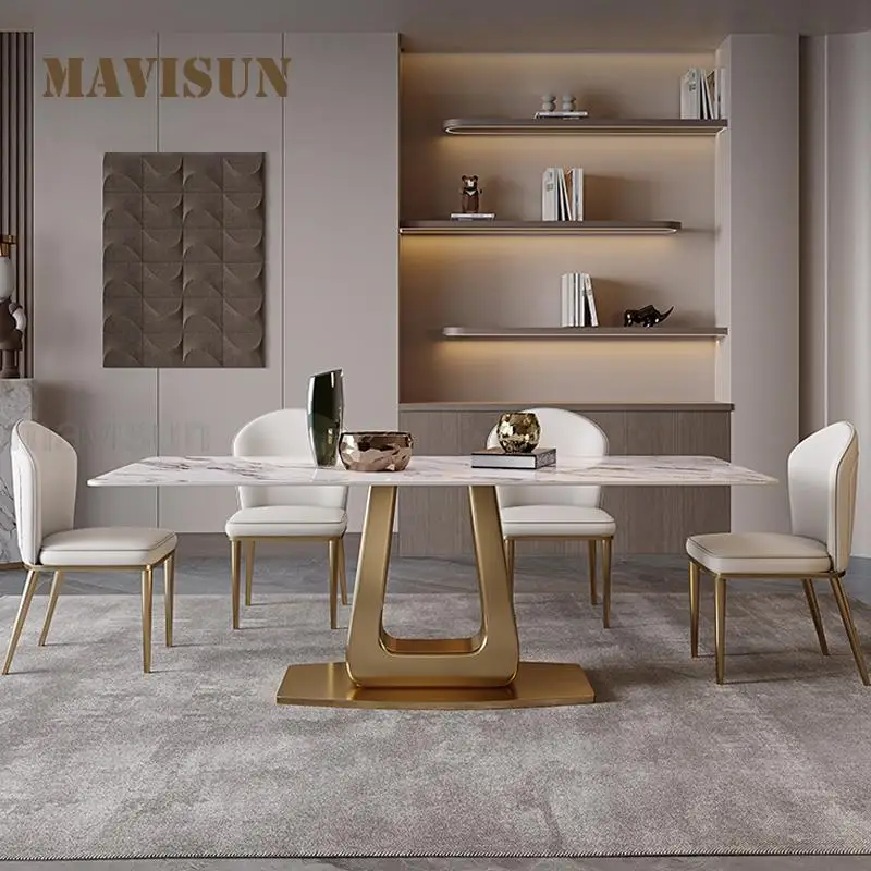 

Modern Floor Dining Room Sets Steel Living Room Marble Kitchen Rock Board Rectangle Dining Table Coffee Table Basse Furniture