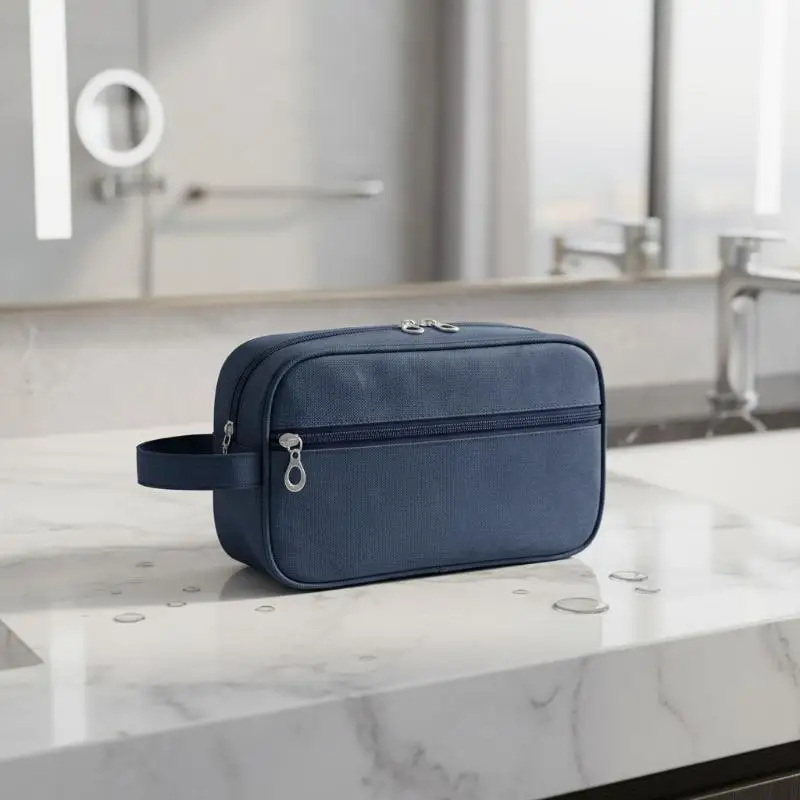 Borsa da viaggio per cosmetici da uomo, organizer da toilette in tela, custodia impermeabile per trucchi da donna, beauty case, pochette da viaggio - immagine 4